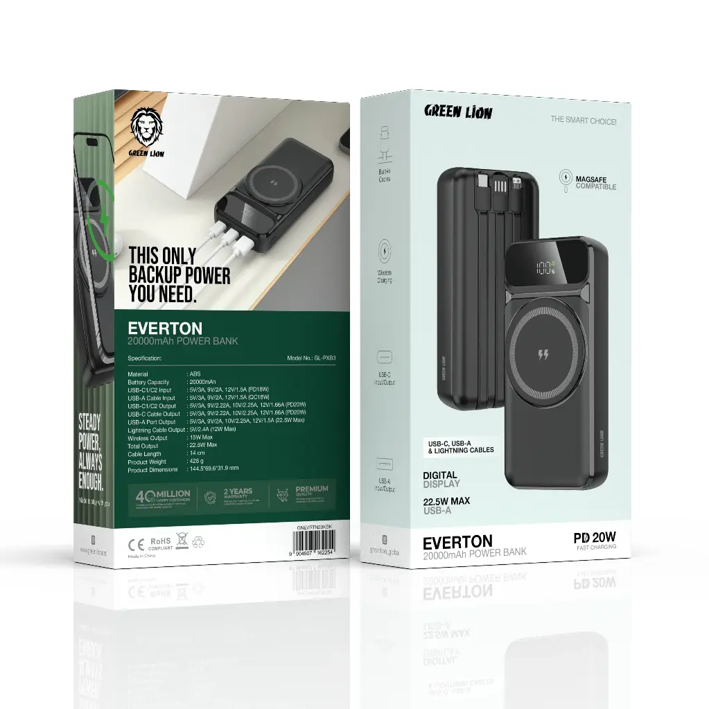 پاوربانک 20000mAh گرین لاین مدل Everton GNEVRTN20KBK