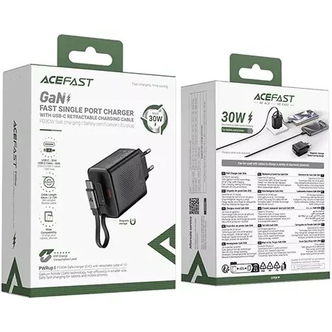 شارژر دیواری ایس فست ACEFAST A110 PD30W Fast Charger توان 30 وات همراه با کابل جمع شونده