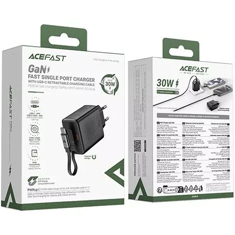 شارژر دیواری ایس فست ACEFAST A110 PD30W Fast Charger توان 30 وات همراه با کابل جمع شونده