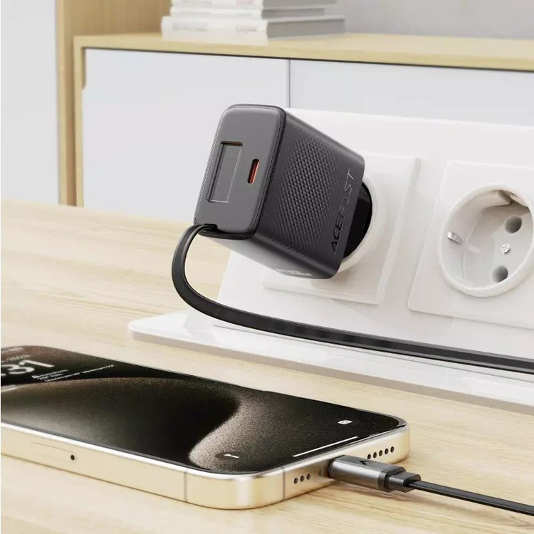 شارژر دیواری ایس فست ACEFAST A110 PD30W Fast Charger توان 30 وات همراه با کابل جمع شونده