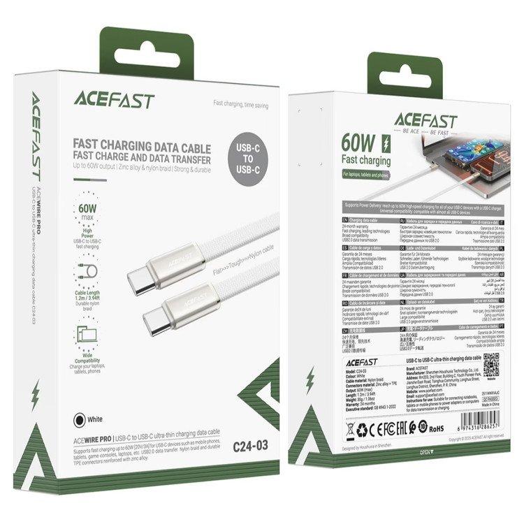 کابل Type-C به Type-C ایس فست ACEFAST C24-03 طول 1.2 متر توان 60 وات