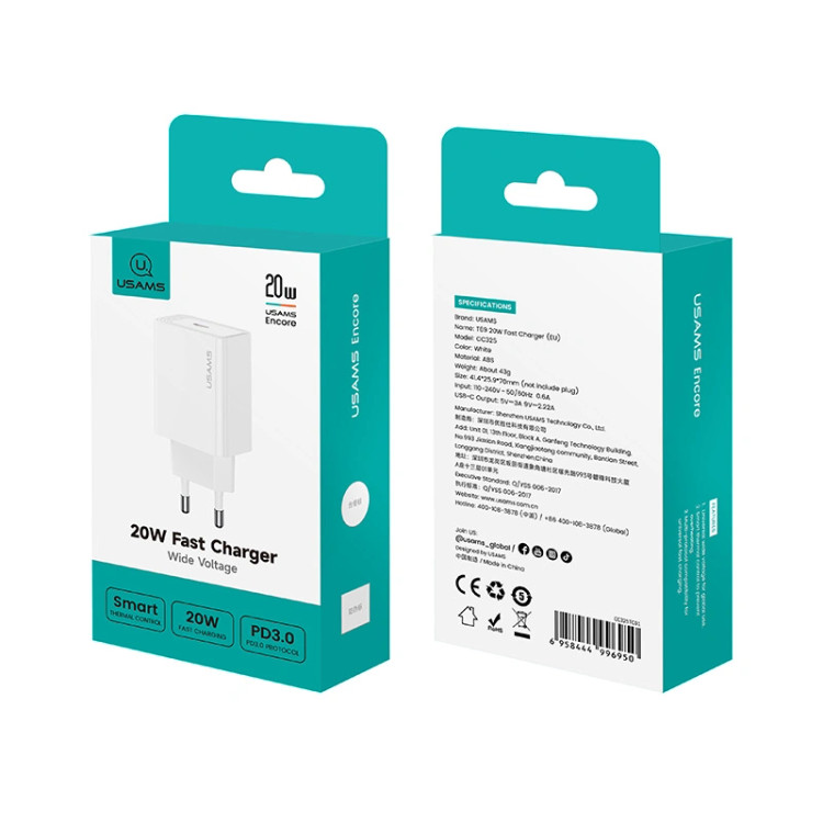 شارژر دیواری یوسمز USAMS CC325 توان 20 وات