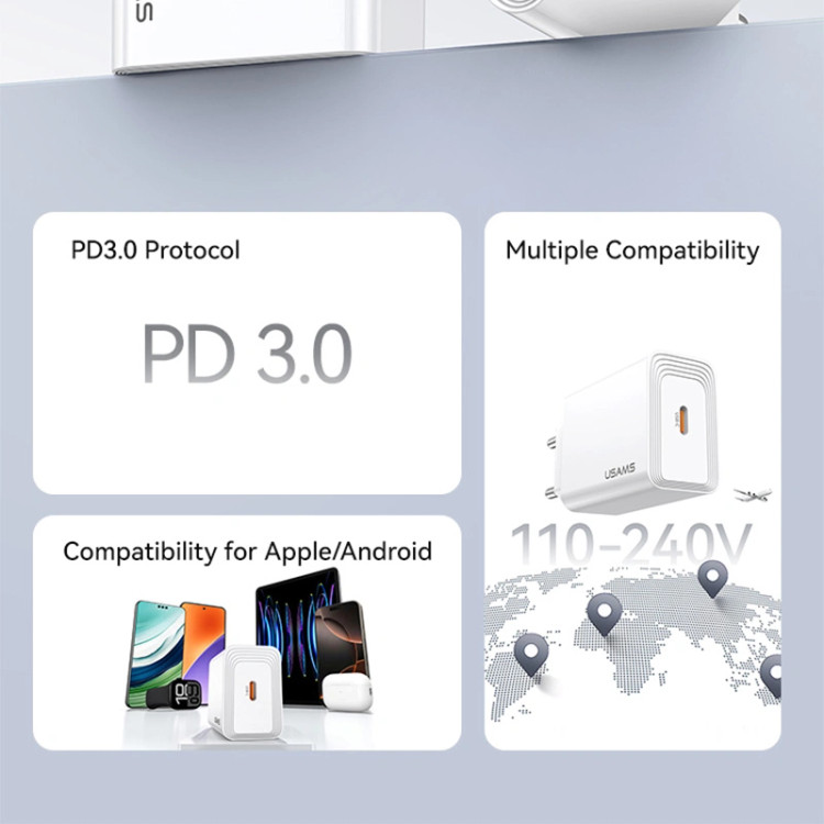 شارژر دیواری یوسمز USAMS CC325 توان 20 وات