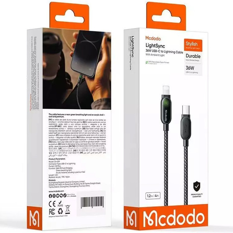 کابل لایتنینگ به Type C مک دودو Mcdodo CA-5390 طول 1.2 متر توان 36 وات